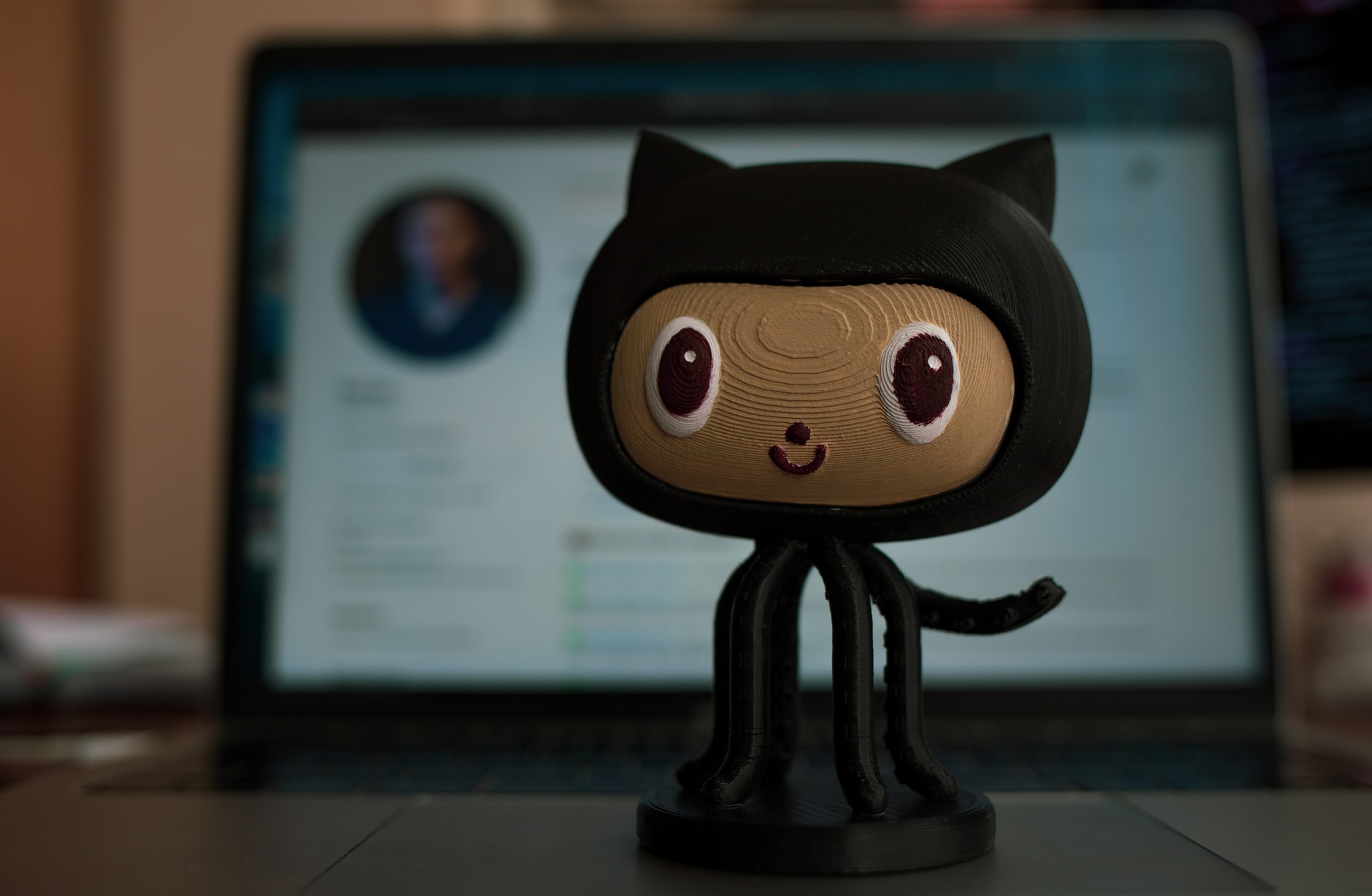 Image of the GitHub Octocat in front of a laptop